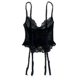 Vintage 90’s Black Lace & Mesh Bustier Corset Tank Top